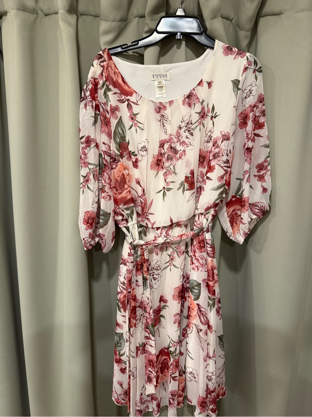 Enfocus Studio Cream Floral Midi Dress with Pink and Green Print